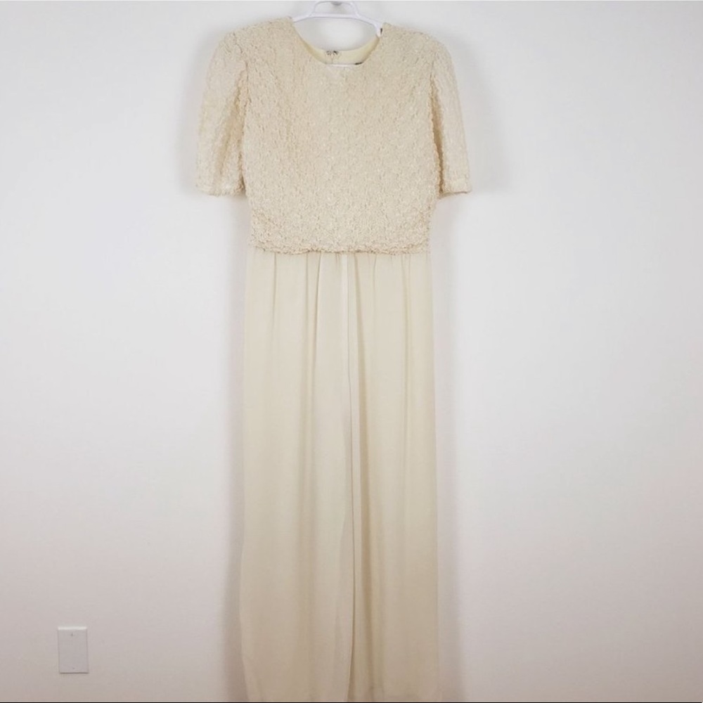 VINTAGE Ivory Ruched Tie-Back Wide Leg Jumpsuit 16
